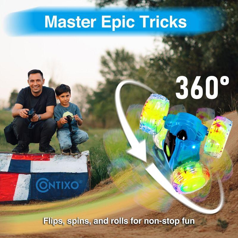 Contixo SC3 RC Stunt Car, 360 Flip & Rotate, LED Lights, Wristband Controller, All-Terrain, Ages 4-7 - Blue