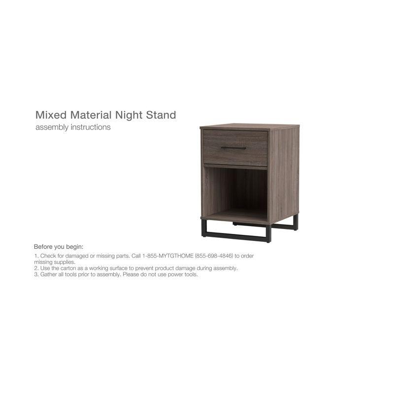 Mixed Material Dorm Nightstand Natural - Room Essentials™: Spacious Drawer, Open Shelf, Metal Legs