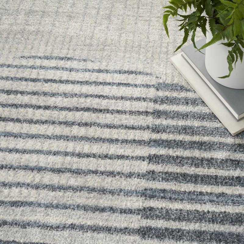 Nourison Astra Machine Washable Semi Circles Mid-Century Modern Indoor Rug Ivory Blue 4' x 6'