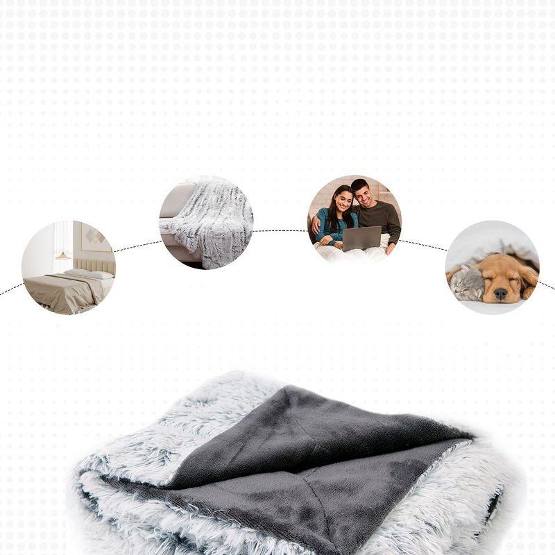 Cheer Collection Long Shaggy Hair Throw Blanket - Gray Ombre (60" x 70")