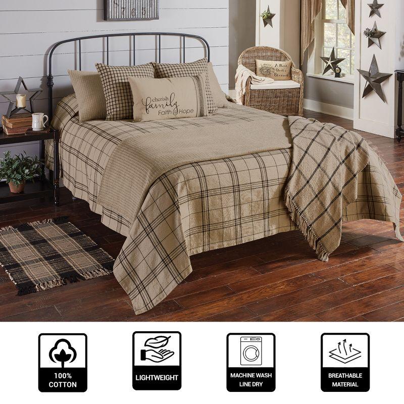 Fieldstone Plaid Black and Tan Cotton Queen Bedspread