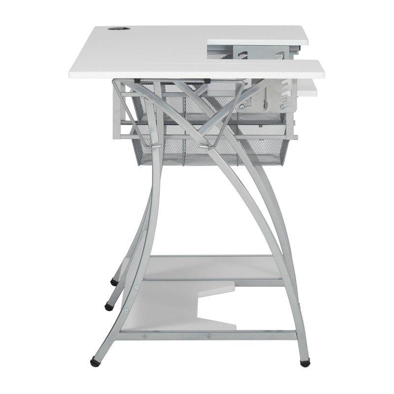 Silver and White Foldable Sewing Table with Mesh Drawers