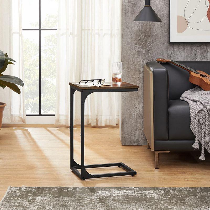 VASAGLE C-Shaped End Table, Small Side Table for Couch, Sofa Table with Metal Frame, Rustic Brown and Black