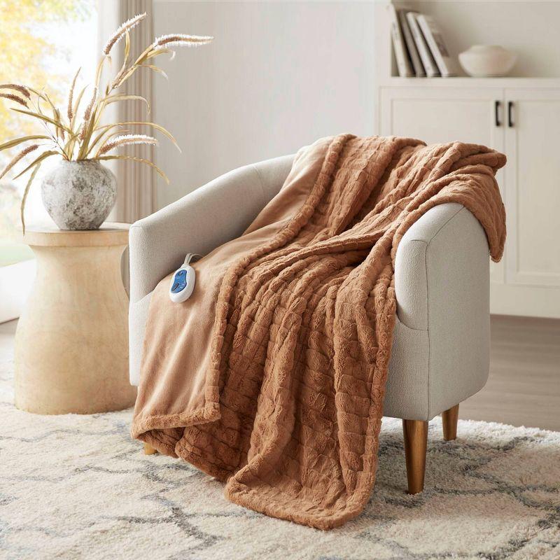 Beautyrest 50"x70" Marselle Oversized Faux Fur Heated Throw Brown Texture