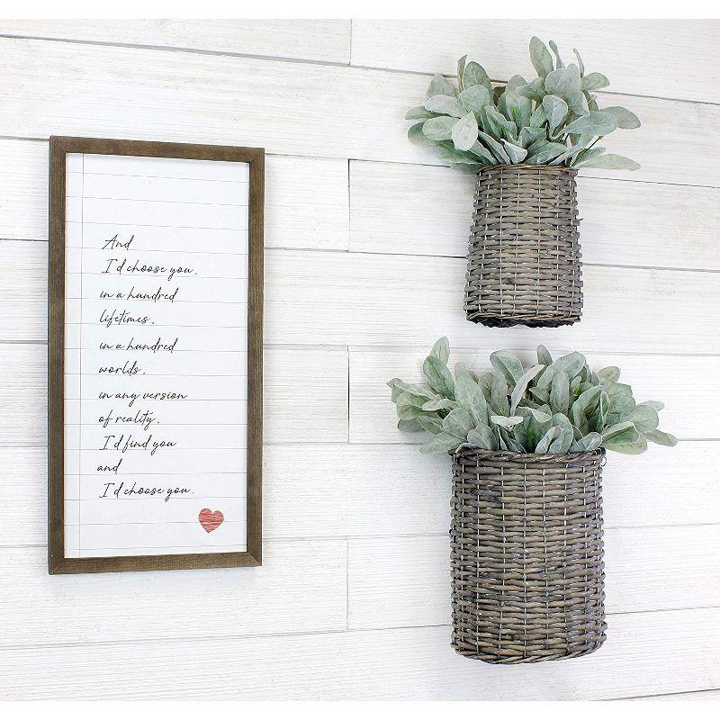 AuldHome Design Wall Hanging Pocket Baskets, Rustic Farmhouse Decor Wicker Painted Baskets