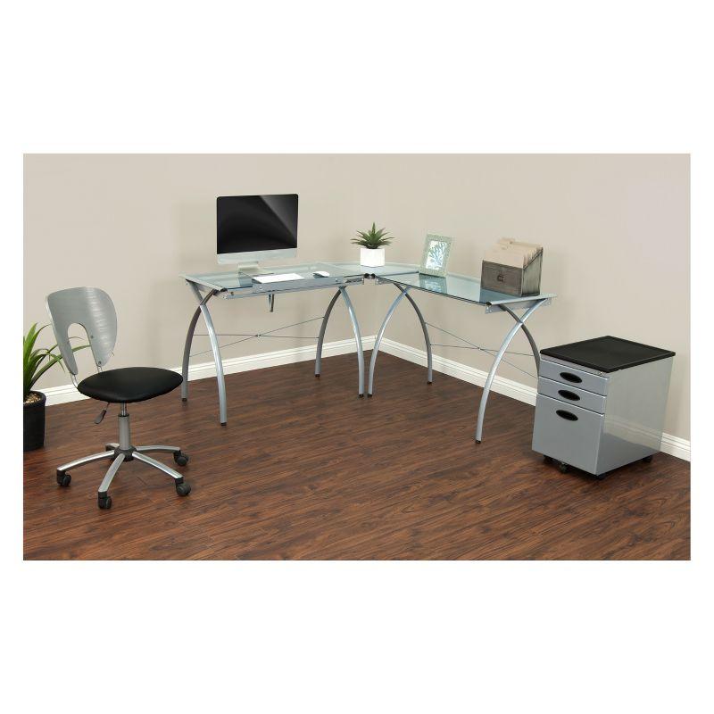 Inbox Zero Courson L-Shaped Glass Top Metal Base Drafting Table