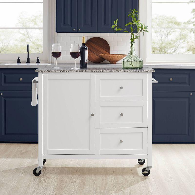 White Granite Top Kitchen Island with Storage and Wheels