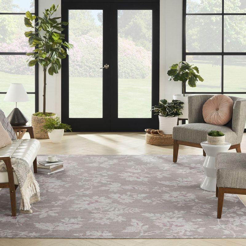 Natural Floral Chenille Rectangular Washable Area Rug