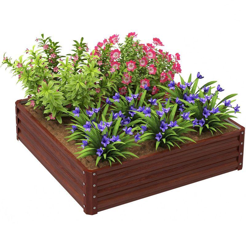 Natural Wood and Galvanized Steel Outdoor Raised Garden Bed