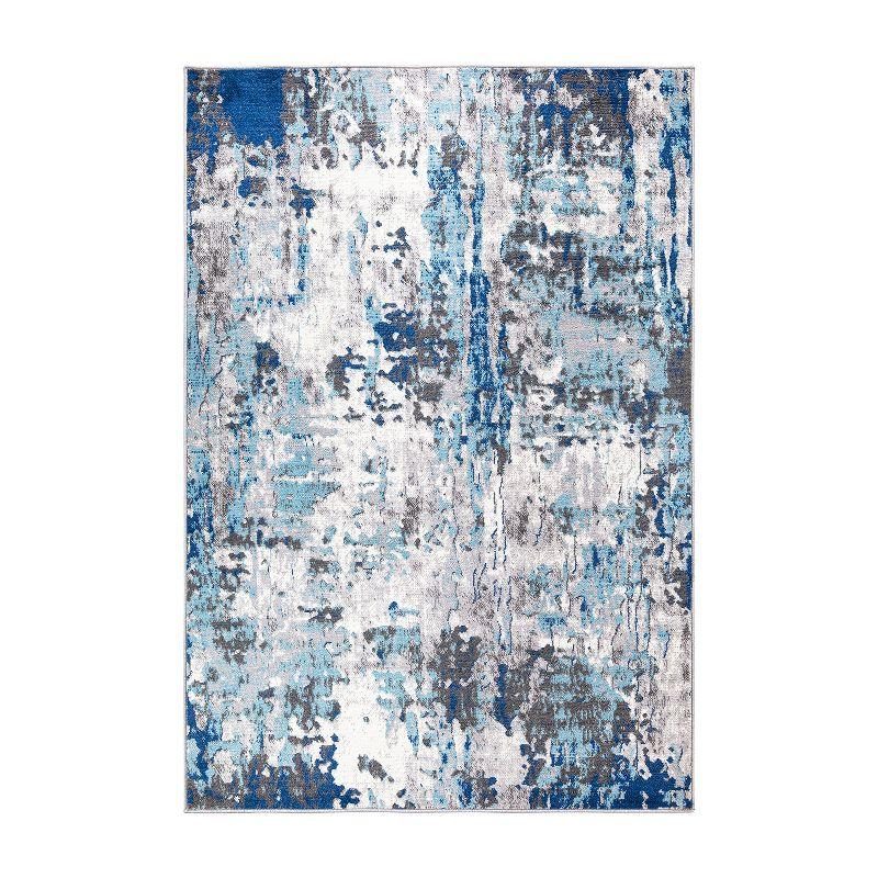 World Rug Gallery Distressed Modern Abstract Indoor Area Rug - Blue 7'10" x 10':  Stain-Resistant,  Low Pile,  Machine Made