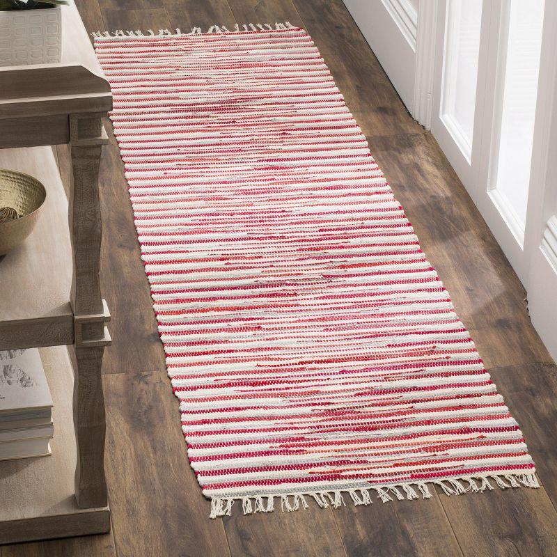 Red and Multicolor Flat Woven Wool Cotton Stripe Runner Rug