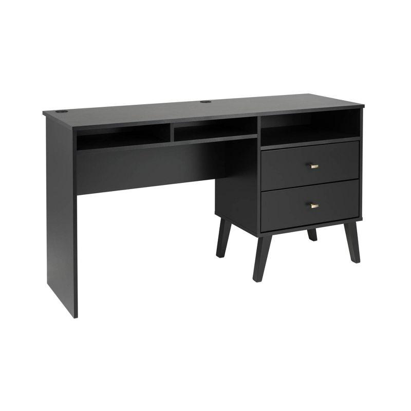 Milo Mid-Century Modern Black Desk with Brass Knobs and Storage