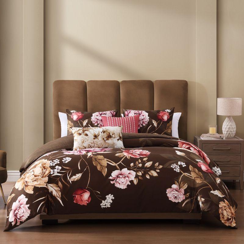 BeBeJan Bebejan Floral Garden on Mocha 100% Cotton 5-Piece Reversible Comforter Set