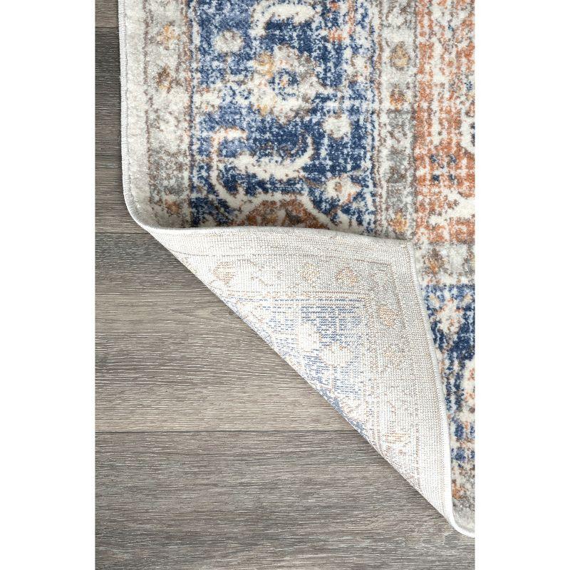 Classic Floral Blue Synthetic 62"x26" Easy-Care Area Rug