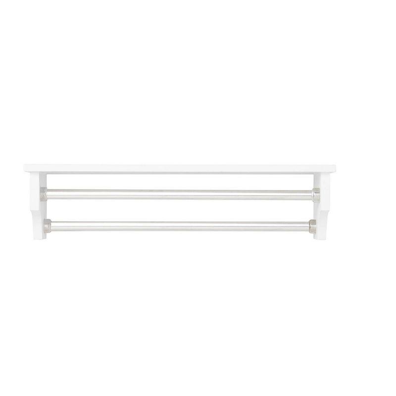 White Wood Wall Shelf with Dual Towel Rods