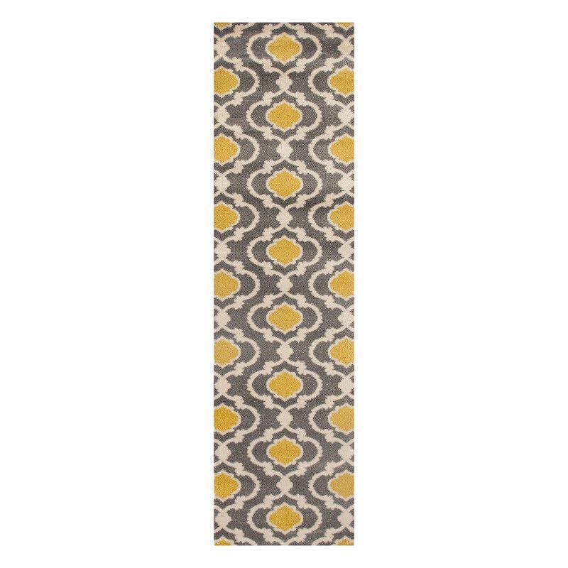 Gray and Yellow Moroccan Trellis Runner Rug