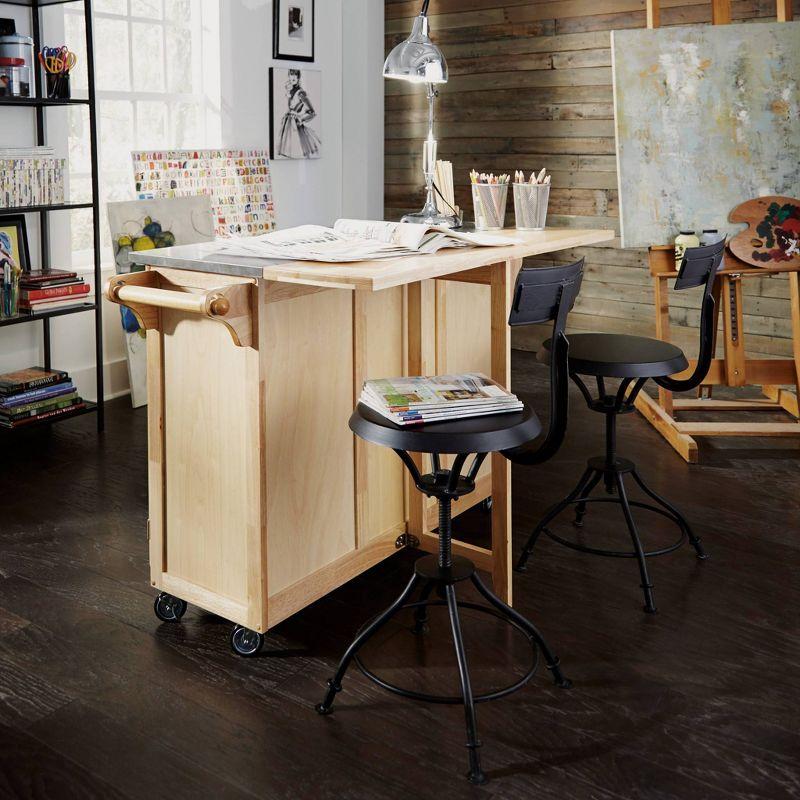 Breakfast Bar Kitchen Cart Natural with Stainless Steel Top - Home Styles: Rolling Island, Storage, Modern Design
