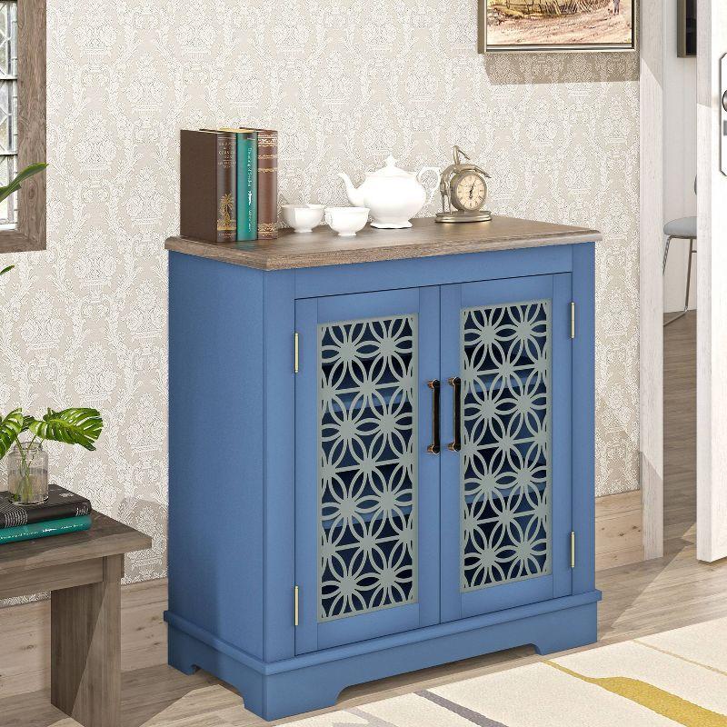 30" Storage Sideboard Buffet Cabinet Navy - Home Essentials: Rustic Bohemian Style, Adjustable Shelves, Tempered Glass Doors