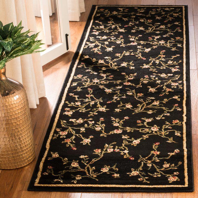 Elegant Floral Vine 2'3" x 8' Runner Rug in Black and Multicolor