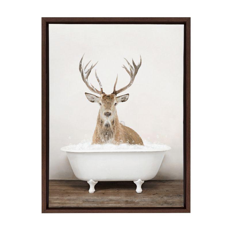 18" x 24" Sylvie Male Deer in Rustic Bath Framed Canvas by Amy Peterson - Kate & Laurel All Things Decor