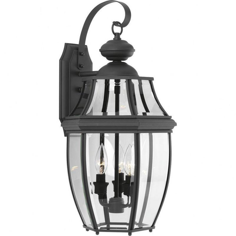 New Haven Black 3-Light Outdoor Wall Lantern with Clear Beveled Glass