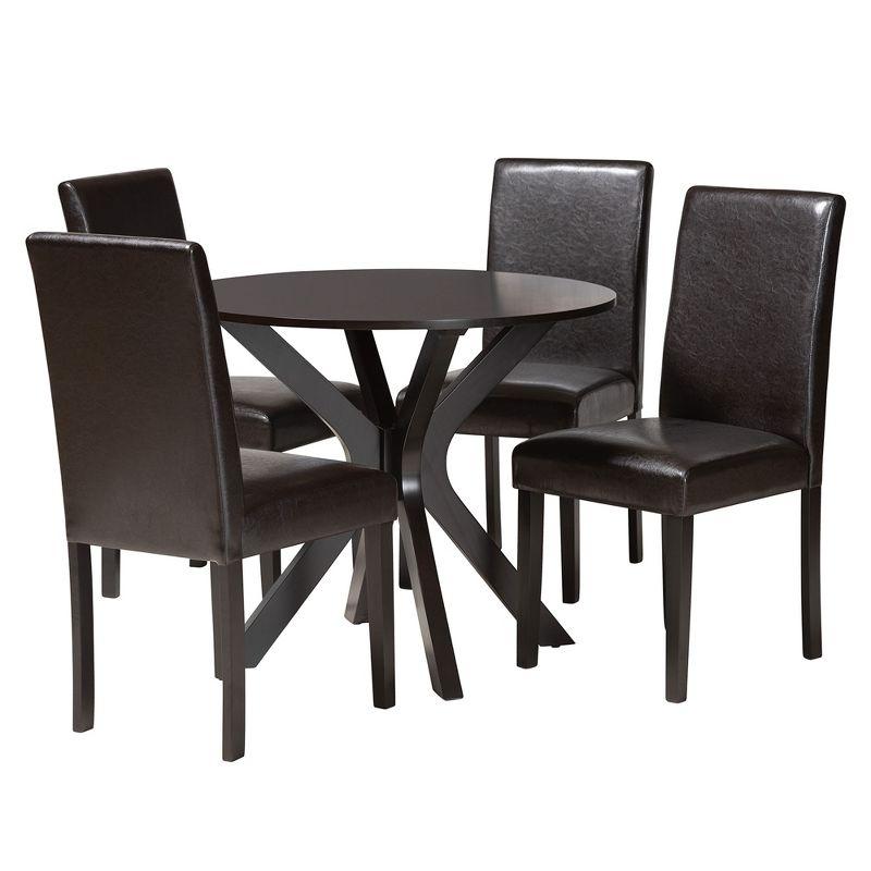 Baxton Studio Asli Modern Espresso Brown Faux Leather and Wood 5-Piece Dining Set