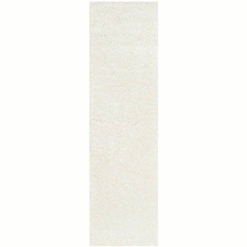 Plush White Synthetic 27'' Hand-Knotted Shag Runner Rug