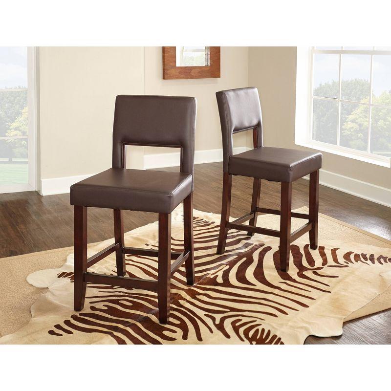 Dark Brown Wood and Leather Counter Stool, 24"