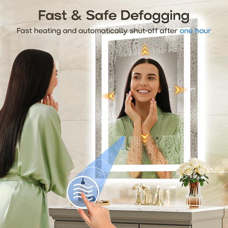 USHOWER 28x36 Inches LED Lighted Bathroom Mirror - Frontlit & Backlit, Anti-Fog, Adjustable Brightness and Color - Safety Tempered Glass Vanity Mirror