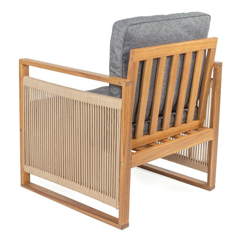 Gable Mid-Century Modern Roped Acacia Wood Outdoor Patio Chair with Cushions, Gray/Teak Brown (Set of 2) - JONATHAN Y