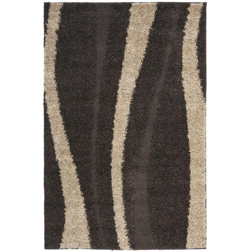 Florida Shag SG451 Power Loomed Indoor Area Rug - Dark Brown/Beige - 6'x9' - Safavieh