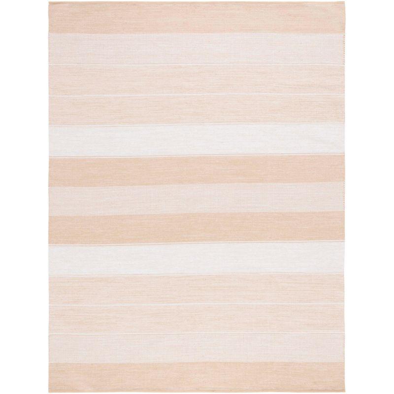 Ivory and Gold Striped Flat Woven Wool Cotton Area Rug 8' x 10'