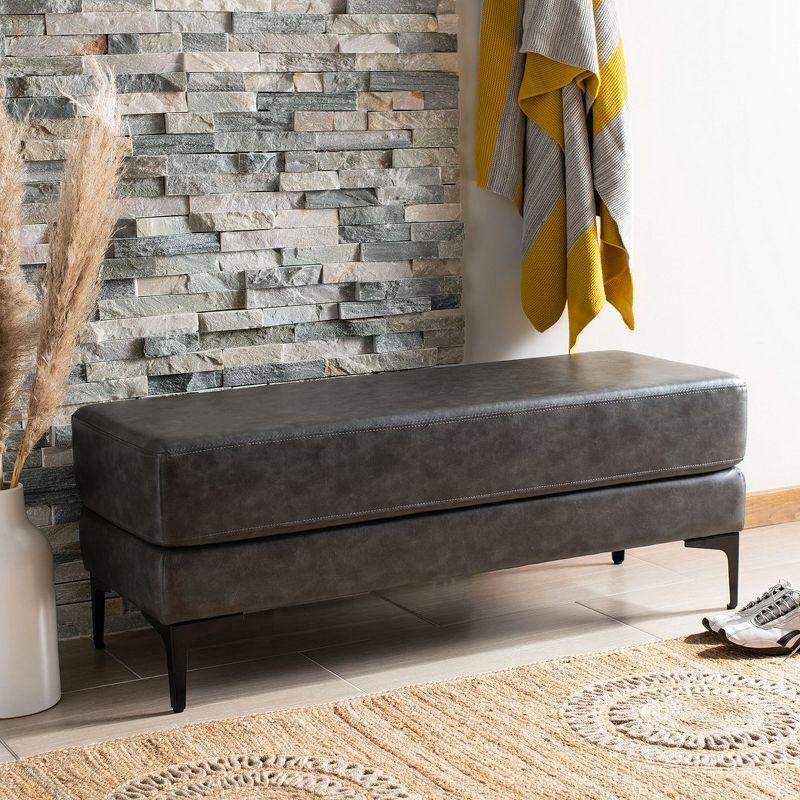 Elise Transitional 48" Black and Grey Faux Leather Bench