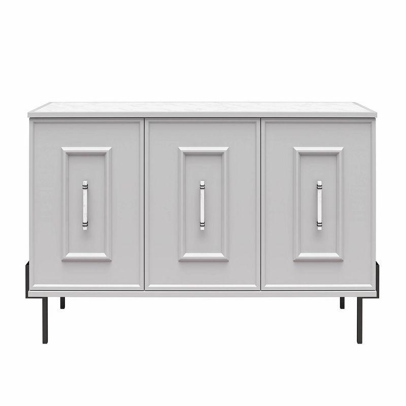 Dove Gray 3-Door Accent Cabinet with Faux Marble Top