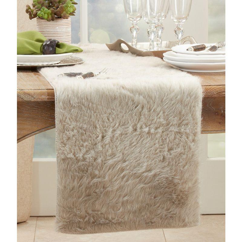 Saro Lifestyle Faux Fur Design Table Runner, 15"x54", Gray