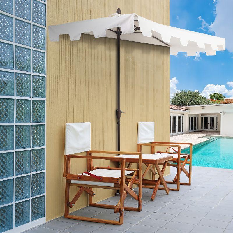 JONATHAN Y Sidney 9 ft. Classic MidCentury Rectangular Half Market Patio Umbrella with Crank, Wind Vent and UV Protection in Cream/White