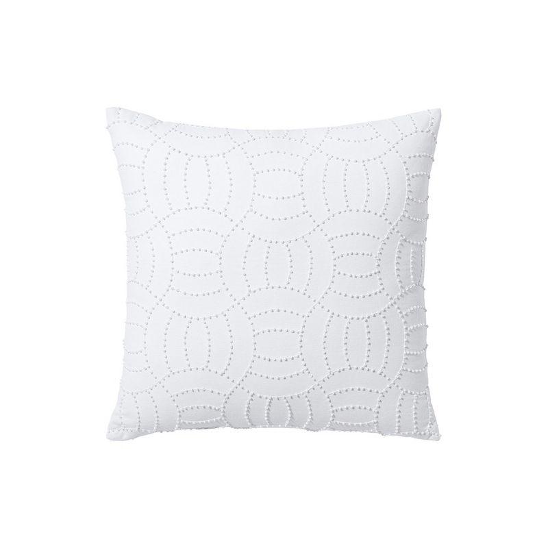 White Embroidered Cotton Linen Square Throw Pillow