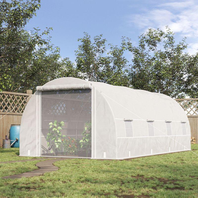 Outsunny 19' x 10' x 7' Walk-In Tunnel Greenhouse with Zippered Door & 8 Mesh Windows, Large Hot House Kit, Galvanized Steel Frame