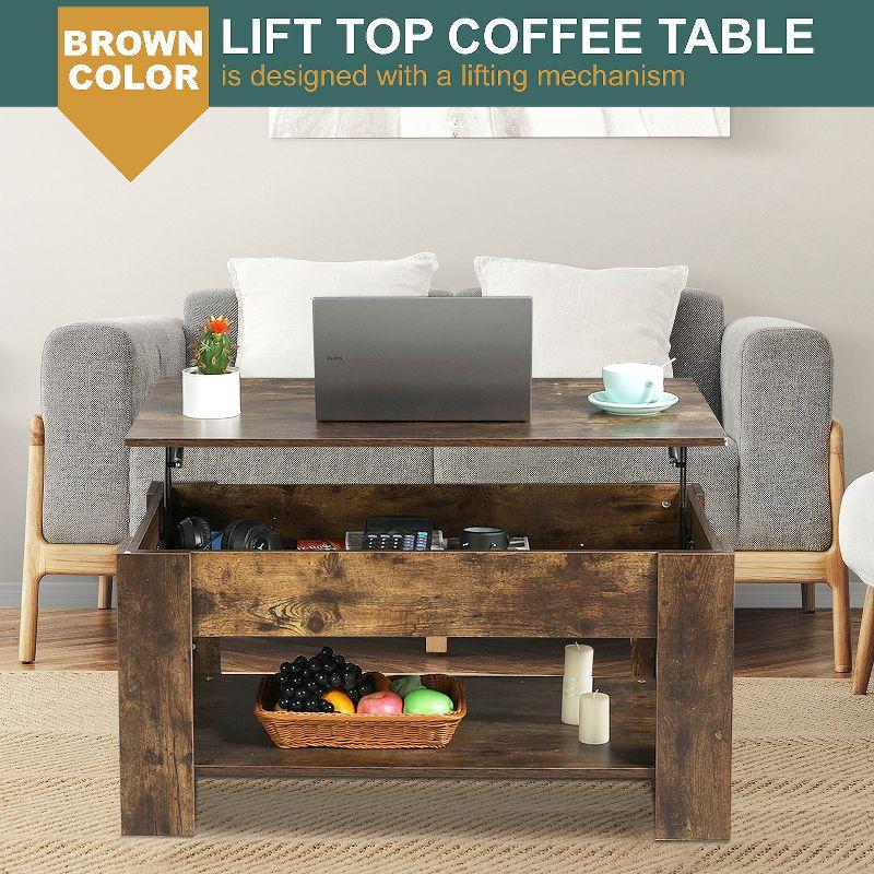FDW Coffee Tables with Hidden Compartment and Storage Shelf Wooden Lift Tabletop Dining Table for Living Room Home (Brown)