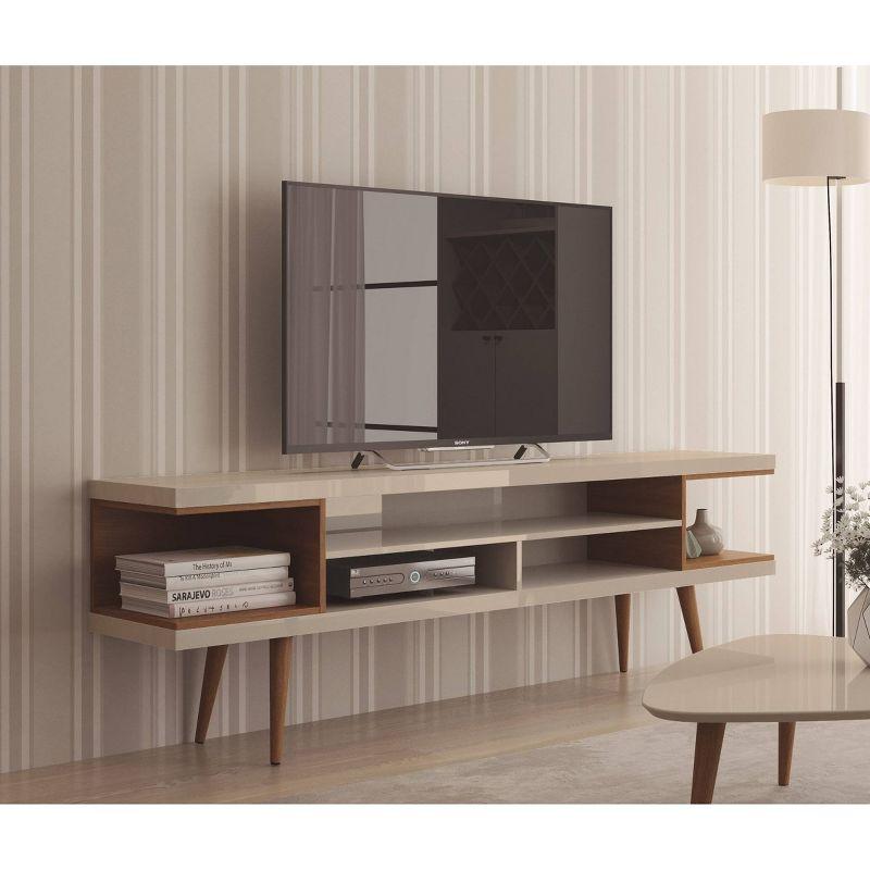 Utopia TV Stand for TVs up to 65" Maple Cream/Off-White - Manhattan Comfort: Modern Entertainment Center with Open Shelves