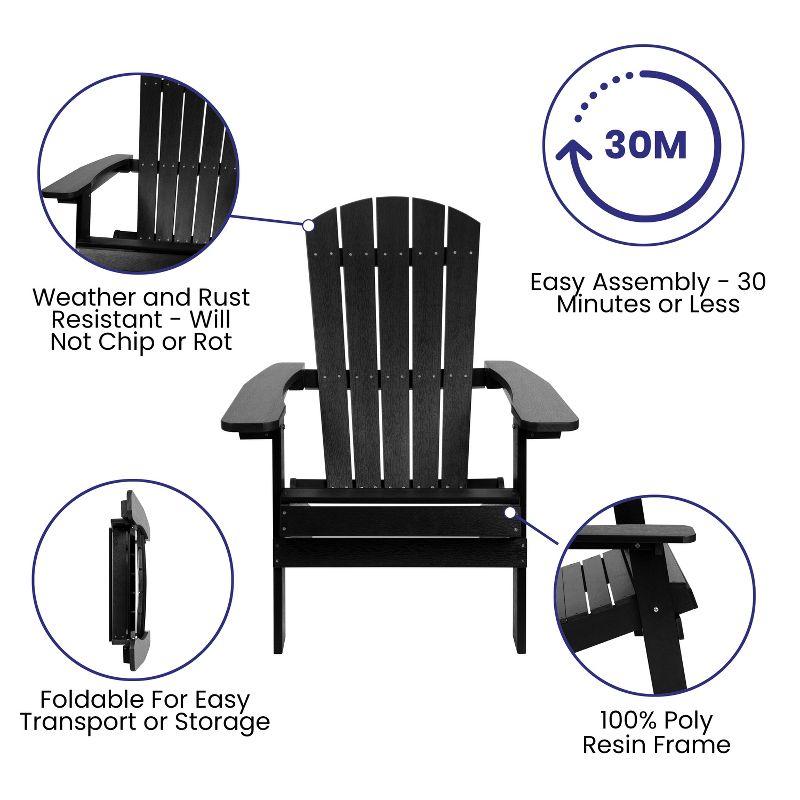 Black Polystyrene Resin High-Back Adirondack Chair with Armrests