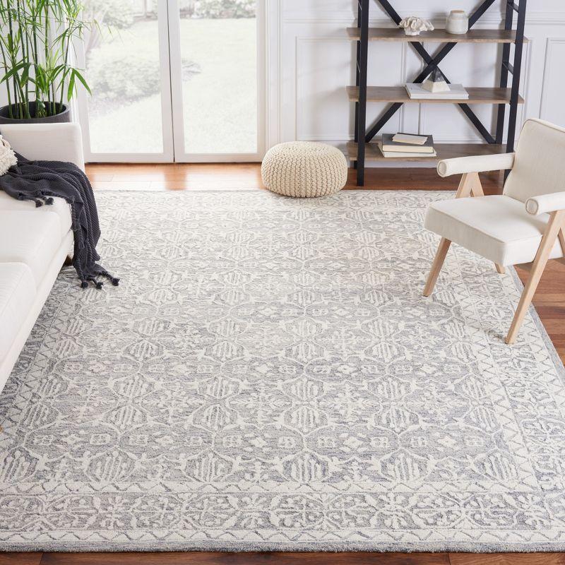 Ivory Floral Handmade Wool Tufted Square Rug