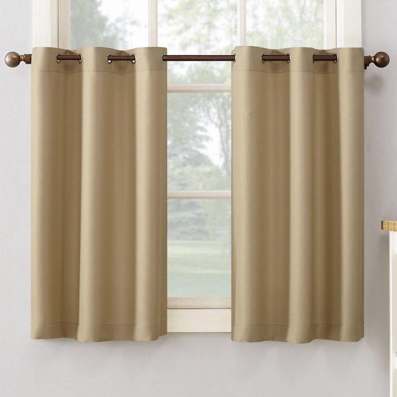 2pc 56"x24" No. 918 Semi-Sheer Montego Casual Textured Grommet Kitchen Curtain Tier Pair Taupe: 24 Inch Kitchen Window Curtains