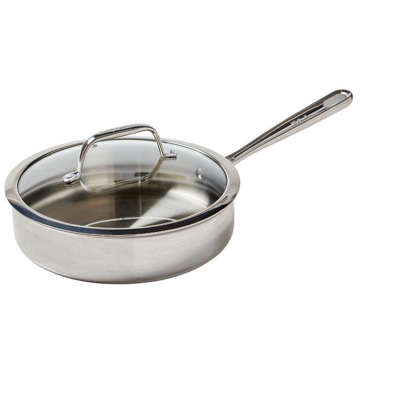 T-fal Pro Tri-Ply Stainless Steel Cookware, 3 Quart Saute Pan with Lid, Silver
