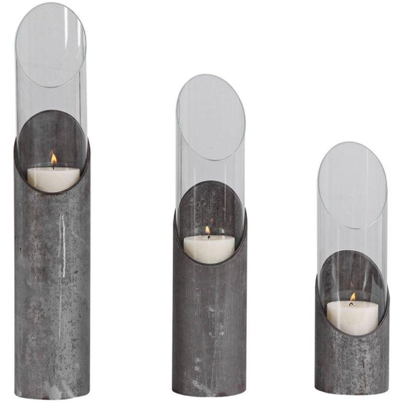 Uttermost Karter Raw Iron Angular Pillar Candle Holders Set of 3
