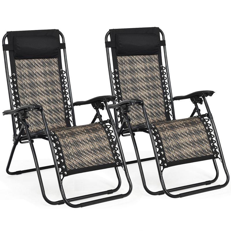 Black and Gray Steel Frame Zero Gravity Lounger Set with Headrest