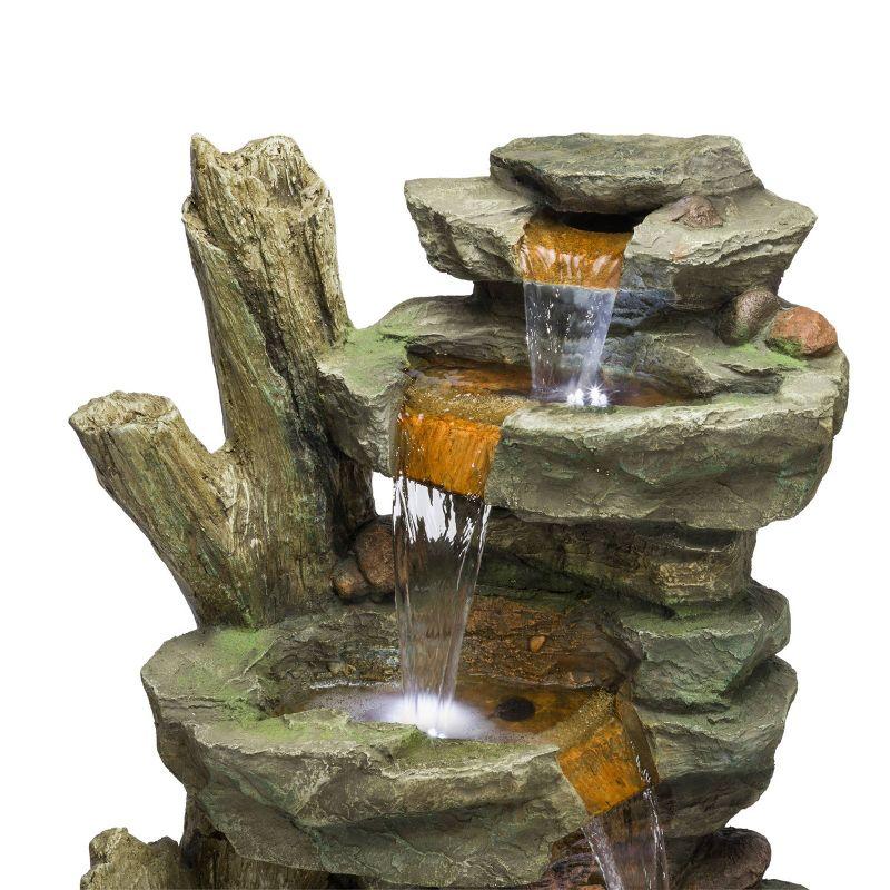 Cascading Stone Tower Fountain With Cool White LED Lights - Alpine Corporation: Outdoor Water Feature, No Assembly Required