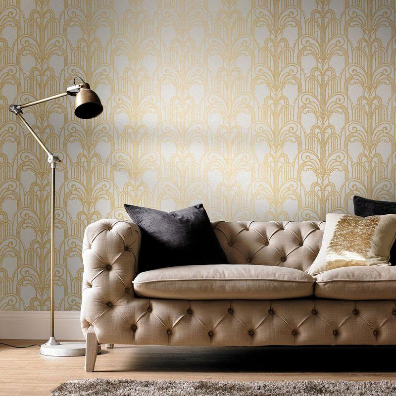 Art Deco Gold and Pearl Geometric Paste the Wall Wallpaper
