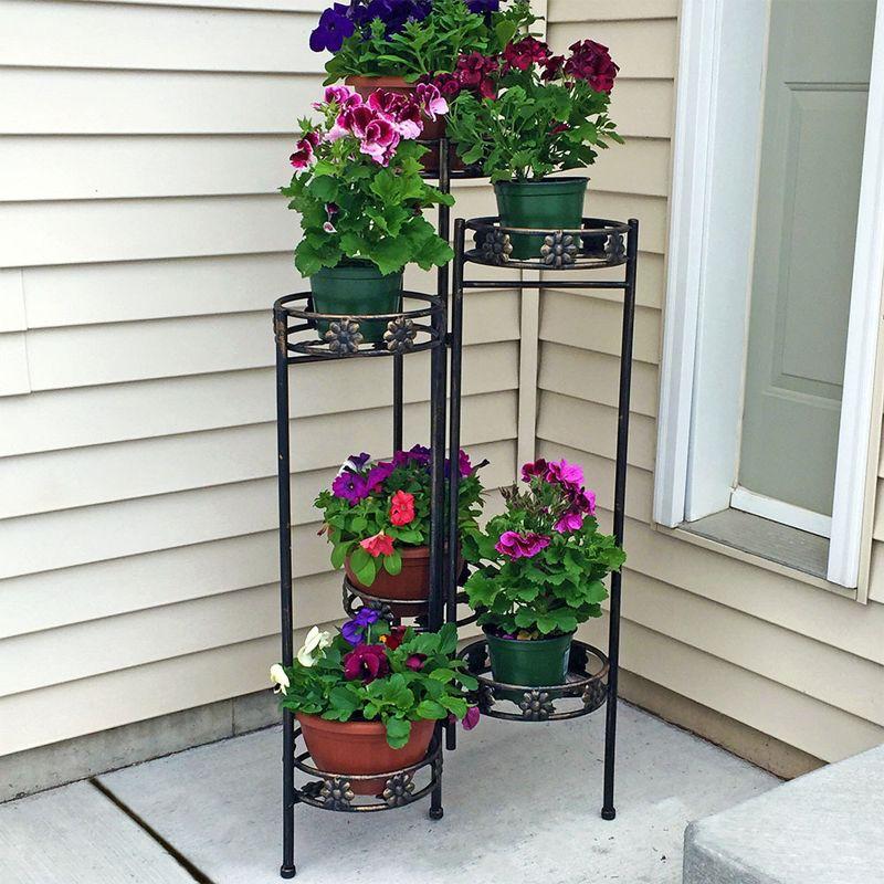 Sunnydaze Indoor/Outdoor Metal Folding Decorative 6-Tiered Potted Flower Plant Stand Display - 45" - Bronze