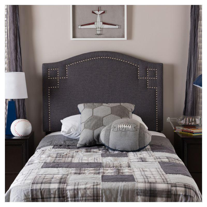 Twin Aubrey Modern And Contemporary Fabric Upholstered Headboard Dark Gray - Baxton Studio: Nailhead Detail, Rubberwood Frame